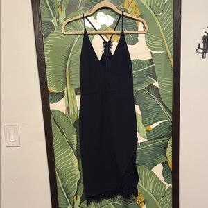 Navy Lace Trim Midi Dress